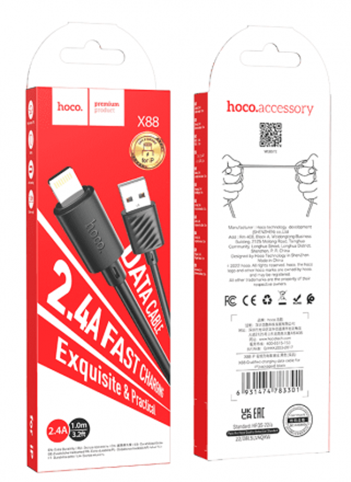 Hoco X88 USB to Lightning charging cable 2.4A 1m